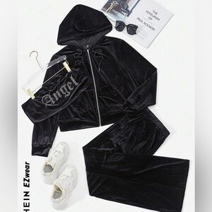 Plus Zip Up Jacket & Flare Leg Pants & Letter Graphic Tube Top